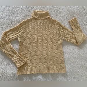 Vintage Wainscott Turtleneck Sweater Women Small Yellow Cable Knit Long Sleeves
